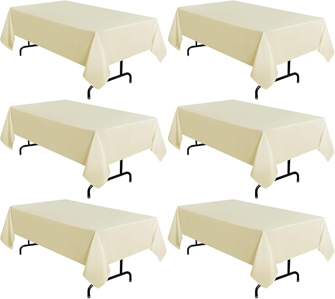 sancua 6 Pack Beige Tablecloth 60 x 102 Inch, Rectangle Table Cloth for 6 Feet Tables - Stain and Wrinkle Resistant Washable Polyester Table Cover for Dining Tables, Buffet Parties and Camping