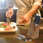 SHAN ZU Damascus Kitchen Knife Set, 7-Piece Professional Knife Sets for Chefs, Japanese Super Steel Damascus Kitchen Knife Set With G10 Handle Knife Block Set