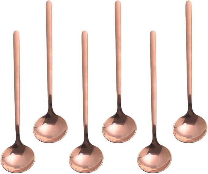 6 PCS Coffee Spoons, 18/8 Stainless Steel Espresso Spoons, 5.2 Inches Vogue Mini Tea Spoon, Cappuccino Stirring Small Spoon for Dessert, Ice Cream, Frosted Handle, Sweejar(Rose gold)