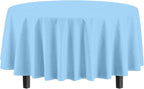 Party Solids 12-Pack Premium Plastic Tablecloth 84in. Round Table Cover - Light Blue