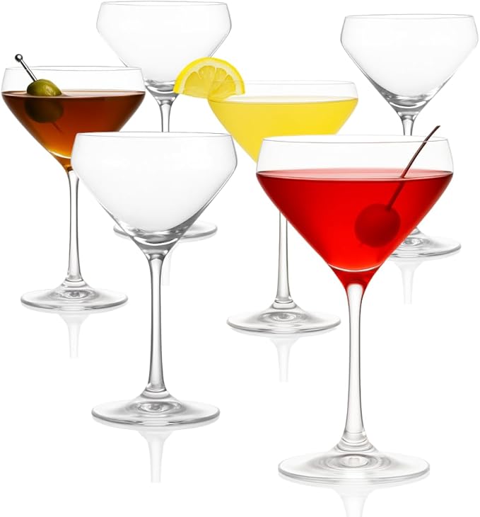LEMONSODA Hand Blown/Nick And Nora Classic Martini Glasses Manhattan, Cosmopolitan, Espresso Martini, Lemon Drop, Dirty Martini - Inspired by 1930's - 50's Cocktail Culture - 6oz/10oz (Set of 6, 10oz)
