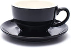 Free Pour Coffee Cup and Saucer, Small Cappuccino and Double Espresso, Ceramic Coffee Cups for Coffee Shop and Barista (Glossy Black, 5 oz)