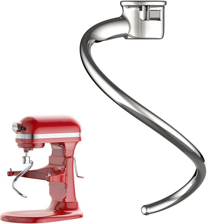 Stainless Steel Spiral Dough Hook for Kitchenaid 5Plus & 6QT Bowl-Lift Stand Mixers, Dough Hook for Kitchenaid Stand Mixer Dishwasher Safe, Efficient Kneading for Bread, Pizza, Pasta, Cookies