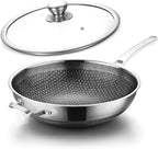 Wok,13 Inch Hybrid Woks & Stir-Fry Pans Nonstick, Large Stainless Steel Wok with Lid,Induction Non Stick Woks,PFOA Free Cookware,Dishwasher And Oven Safe