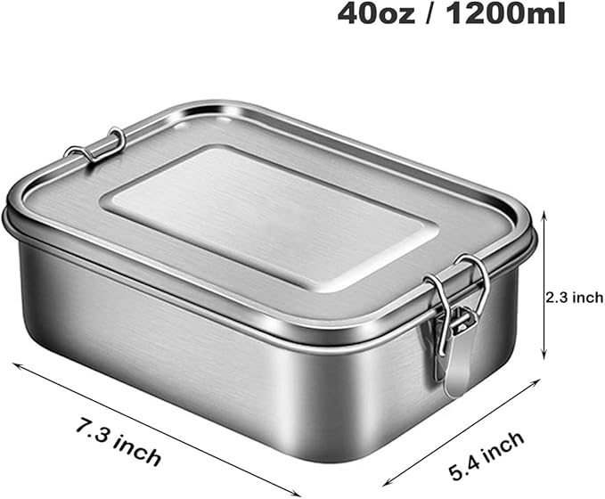 UPTRUST Leak Proof Stainless Steel Bento Container for Lunch, 40oz Bento Lunch Box for Kids or Adults, 3 Compartment Packing Box for Meal Fruit Snack (40OZ/1200ML)