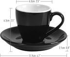 Porcelain Espresso Cup with Saucer And Stainless Steel mini Spoons, Espresso shot Cup, 80ml/2.7Oz, Pack of 2, Black