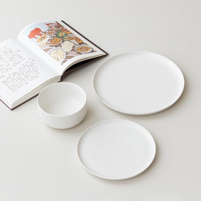 WENSHUO Dinner Plates Set of 6, Chip and Scratch Resistant (Nacre White, 8.5 Inch)