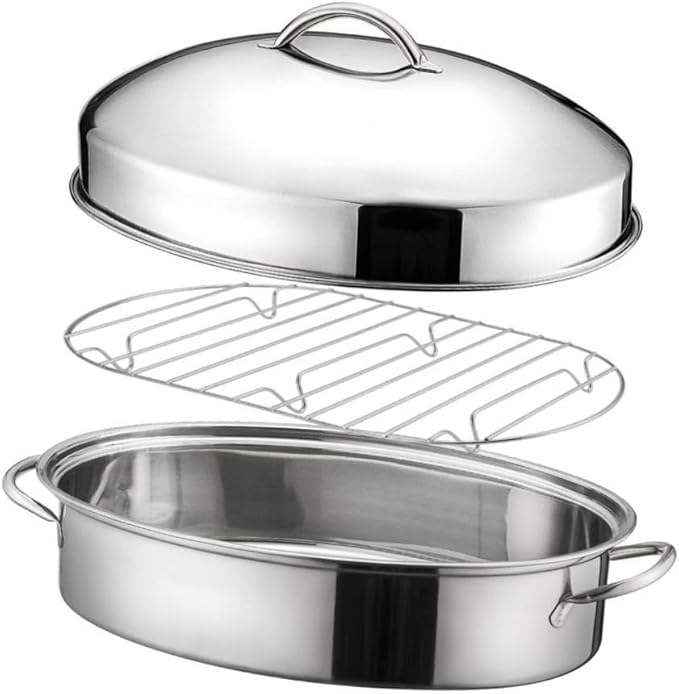 16in Fish Poacher Cooking Pot with Lid Portable Handle Multiuse Baking Tray for Seafood And Eggs, A