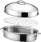 16in Fish Poacher Cooking Pot with Lid Portable Handle Multiuse Baking Tray for Seafood And Eggs, A