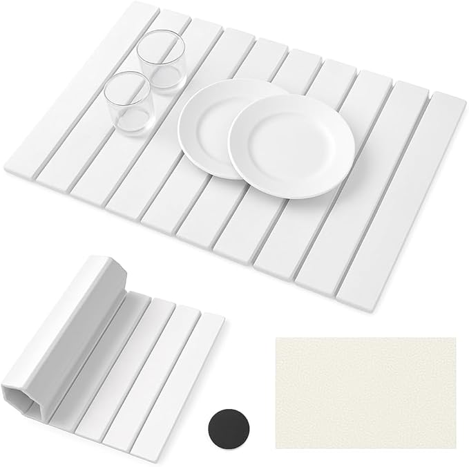 Stone Drying Mat for Kitchen Counter – Large Foldable Diatomaceous Earth Mat 24”x16” – Absorbent Quick Dry Mat for Bathroom, Countertop – Collapsible Stone Bath Mat for Dishes, Cups, Bottles