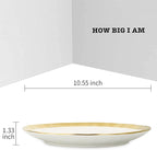 vicrays Ceramic Dinner Plates Set, 10 Inch, Set of 6, Round, Dishwasher Safe, NOT Microwave Safe, Suitable for Steak, Pasta, Home, Party, Restaurant（White with Golden）