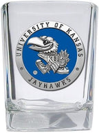 Heritage Pewter University of Kansas Jayhawks Square Shot Glass | Hand-Sculpted 1.5 Ounce Shot Glass | Intricately Crafted Metal Pewter Alma Mater Inlay