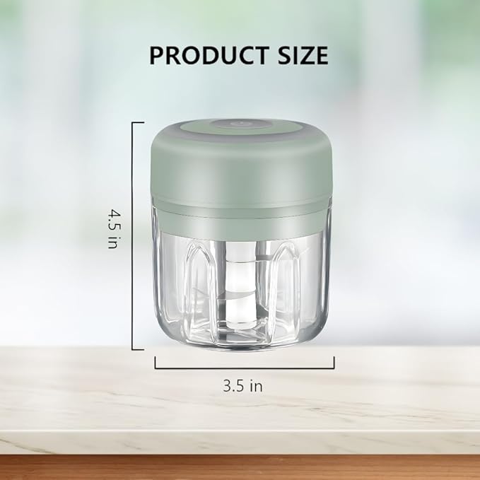 Green - Mini Electric Food Processor and Garlic Chopper - 250ML, USB Charging, 3 Blades - Perfect for Chopping Vegetable, Pepper, Onion, Garlic, Ginger, Spice, Meat, Baby Food, and More (Green)