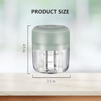 Green - Mini Electric Food Processor and Garlic Chopper - 250ML, USB Charging, 3 Blades - Perfect for Chopping Vegetable, Pepper, Onion, Garlic, Ginger, Spice, Meat, Baby Food, and More (Green)