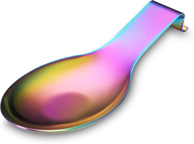 Matte Rainbow Spoon Rest, Stainless Steel Holder for Stove Top, Kitchen Utensils for Ladles, Tongs, Spatula, Pot Lid, Dishwasher Safe (1PC-9.5 Inch)