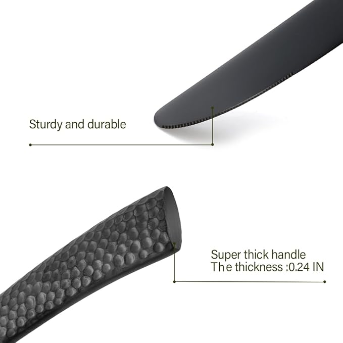 Silverware Set Flatware Set Matte Black Stainless Steel Forged Hammered Cutlery Set Heavy 60 Pieces Service for 12