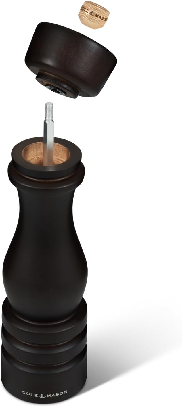Cole & Mason London Refillable Spice Mill - Kitchen & Home Accessory - Table Salt Grinder - Salt Mill with Ceramic Mechanism - 8", Chocolate Wood