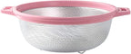 Stainless Steel Colander With Handle and Legs, Large Metal Pink Strainer for Pasta, Spaghetti, Berry, Veggies, Fruits, Noodles, Salads, 5-quart 10.5” Kitchen Mesh Colander, Dishwasher Safe
