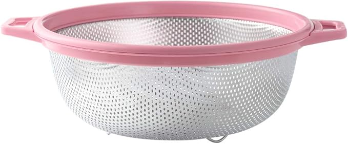 Stainless Steel Colander With Handle and Legs, Large Metal Pink Strainer for Pasta, Spaghetti, Berry, Veggies, Fruits, Noodles, Salads, 5-quart 10.5” Kitchen Mesh Colander, Dishwasher Safe