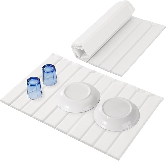 Stone Drying Mat for Kitchen Counter, Stain-Defying PU Leather, Large Stone Dish Drying Mat Foldable Absorbent Diatomaceous Earth Bath Mat Quick Dry for Bottles Cups Countertop 23" x 15.3"