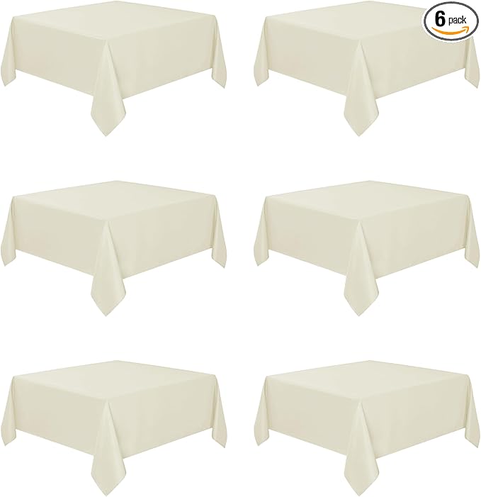 Fitable 6 Pack Square Tablecloths - 70 x 70 Inches - Stain Resistant and Reusable Table Clothes, Ivory Polyester Fabric Table Covers for Dining, Card Tables, Coffee Tables