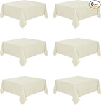 Fitable 6 Pack Square Tablecloths - 70 x 70 Inches - Stain Resistant and Reusable Table Clothes, Ivory Polyester Fabric Table Covers for Dining, Card Tables, Coffee Tables