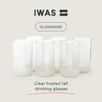 IWAS Upcycled Tall Clear Drinking Glasses | 350 ML | 12 OZ | Set of 6 | Sustainable Water and Cocktail Glasses For Home | Environmentally Friendly