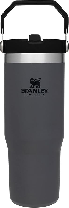 STANLEY IceFlow Stainless Steel Tumbler - Vacuum Insulated Water Bottle for Home, Office or Car Reusable Cup with Straw Leak Resistant Flip Cold for 12 Hours or Iced for 2 Days, Charcoal, 30OZ