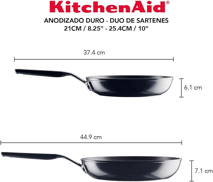 KitchenAid Hard Anodized Nonstick Frying Pans/Skillet Set, 8.25 Inch and 10 Inch, Onyx Black