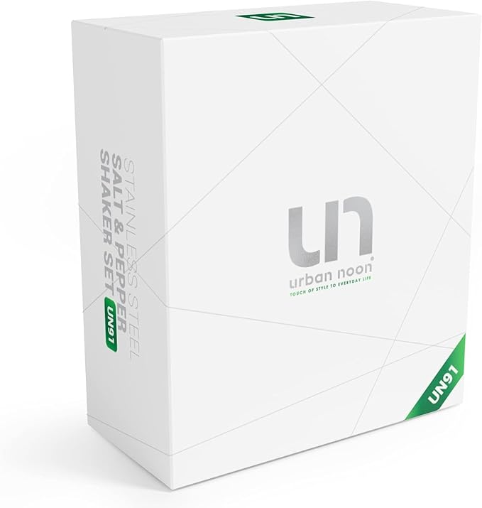 Black and White Salt and Pepper Shakers with Holder - Elegant Stainless Steel Salt Shaker and Pepper Shaker Set with Acrylic Holder for Kitchen Counter or Restaurant Table