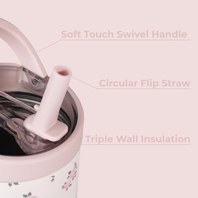 HydroJug Sport - Stainless Steel Tumbler with Straw, Vacuum Insulated, 20oz Leakproof Water Bottle, Ergonomic Design, Reusable, Dishwasher Safe, Rubber Base, Durable for Gym or Outdoors, Wildrose