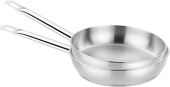 BRA COOKWARE Profesional 2 Frying Pan Set | 8 + 10.2 inches Professional Skillet | Stainless Steel Pan w/o Non-Stick | All Stovetop Compatible Skillet | 100% FOA Free | Brushed Finish