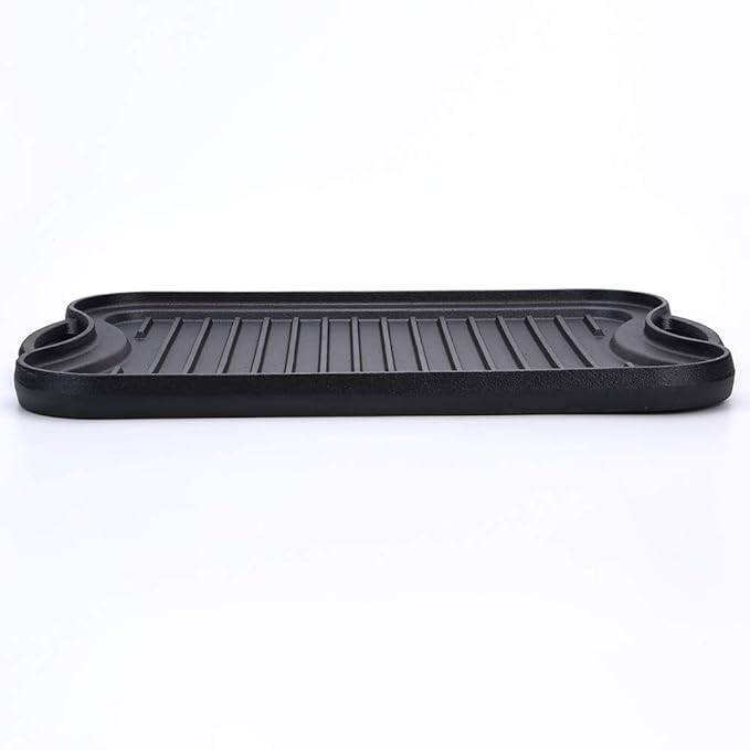 Cast Iron Griddle (20" by 10"), Reversible, Pre-Seasoned, Grill and Griddle Combo Pan, BBQ, Campfire, fits over two stovetop burners