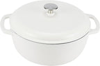 Amazon Basics Cast Iron Dutch Oven Pot with Lid, Enameled, Round, Dual Handles, Heavy-Duty, Large, 7.3-Quart, Matte White