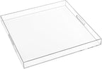 18×18 Inches Clear Acrylic Serving Tray with Handles Extra Large Ottoman Tray Decorative Trays Spill-Proof Coffee Table Space Saver Oversize Counter top Organizer Platter with Safe Edge