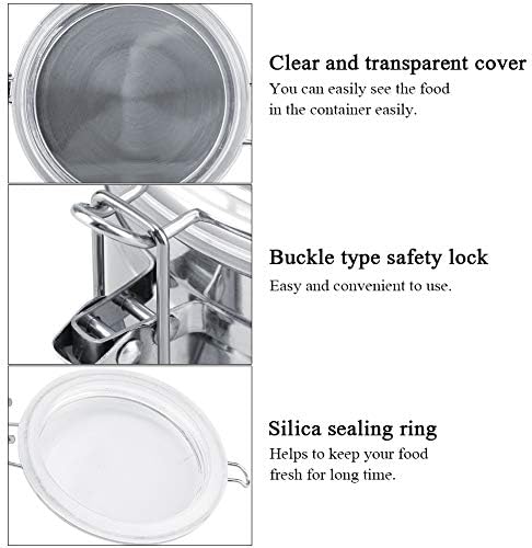 Stainless Steel Airtight Canister for Kitchen, Large Flour Coffee Bean Tea Cereal Sugar Cookie Metal Food Storage Canisters with Clear Lid and Sturdy Locking Clamp,tea tin co