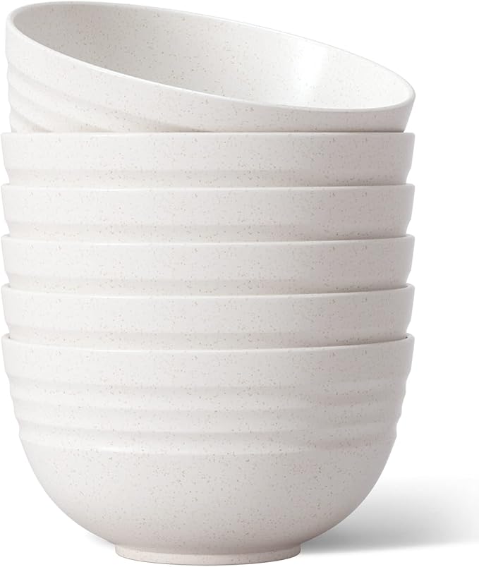 【NOT CERAMIC】Unbreakable Cereal Bowls, 25 OZ Wheat Straw Bowls Microwave and Dishwasher Safe BPA-Free Eco-Friendly Bowl Beige Color for Cereal, Serving ,Soup, Oatmeal, Pasta and Salad（Set Of 6）