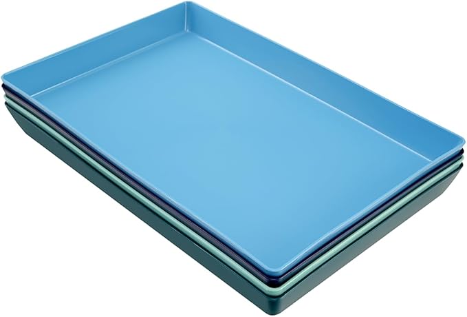 US Acrylic Coastal Plastic Serving Trays (Set of 4) 15” x 10” | Large Unbreakable Reusable Rectangular Party Platters | Serve Appetizers, Fruit, Veggies, & Desserts | BPA-Free & Made in USA