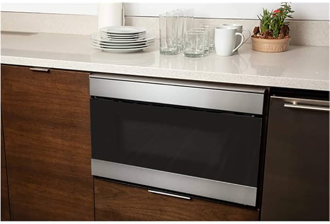 SHARP SMD2489ES Smart Microwave Drawer Oven with Easy Wave Open, 24-inch, 1.2 Cubic Feet, 950 Watt, Concealed Glass Touch Control Panel, Works with Alexa Certified, Edge to Edge Black Glass, Stainless