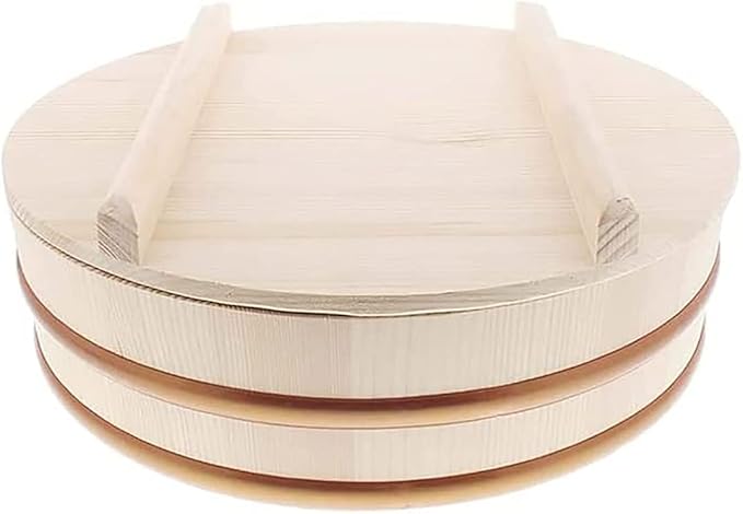 TIKUSAN Wooden Hangiri Sushi Rice Mixing Tub PP Band with Lid Made in Japan Made of Momi Fir Sushi Rice Bowl Sushi Oke (13" (33cm))