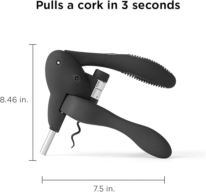 Rabbit W6004N Original Lever Corkscrew Wine Opener with Foil Cutter and Extra Spiral, Black Finish, Smooth Lever Action for Effortless Cork Removal
