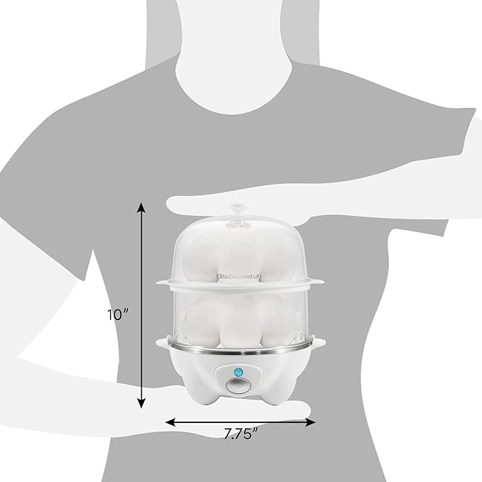 Elite Gourmet EGC1405W 2-Tiered Rapid Egg Cooker, 5-Egg Poacher, Omelets, Soft, Medium, Hard-Boiled Eggs with Auto Shut-Off and Buzzer, BPA Free, 14 eggs, White
