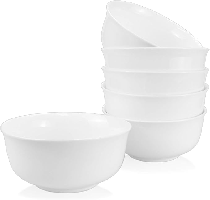 Foraineam 6 Pack 40 Ounce Porcelain Serving Bowls Large Soup Bowls White Pasta Cereal Bowl Set