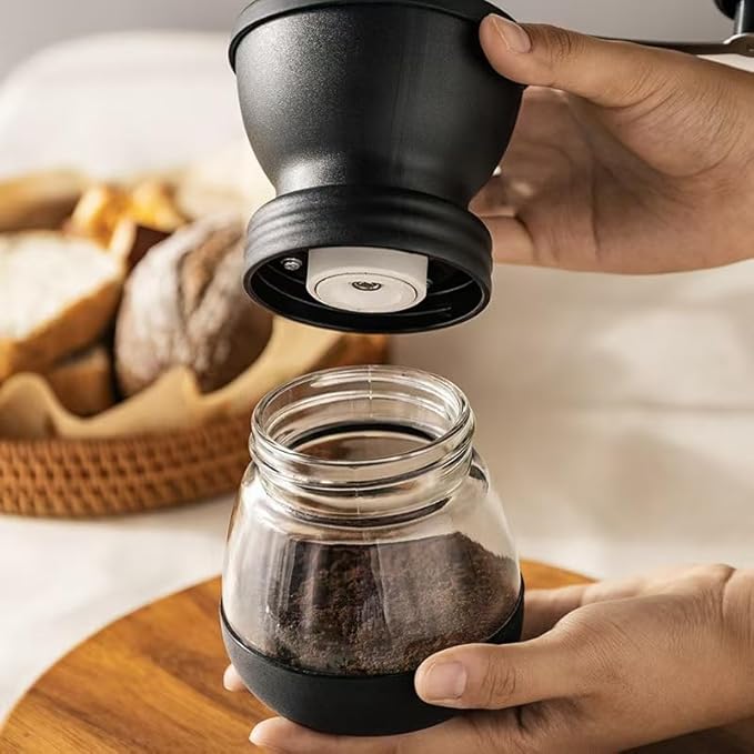 Manual Coffee Grinder, Hand-cranked Coffee Machine with Glass Body, Black