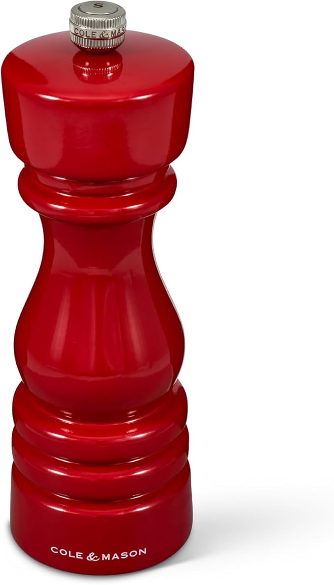 Cole & Mason London Refillable Spice Mill - Kitchen & Home Accessory - Table Salt Grinder - Salt Mill with Ceramic Mechanism - 7", Red Gloss