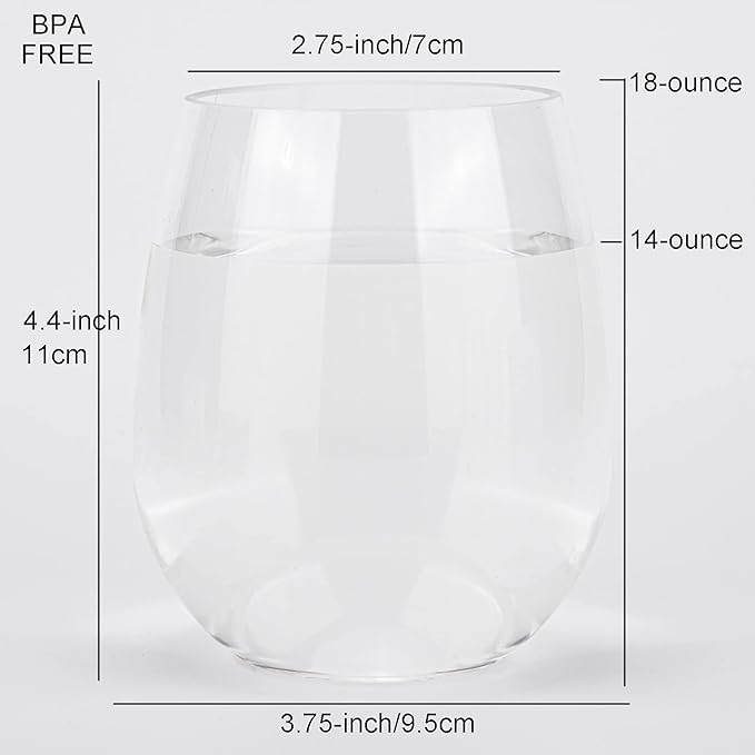 KOXIN-KARLU Classic 18-ounce Acrylic Stemless Wine Glasses, Unbreakable Mixed Drinkware Plastic Tumbler, set of 6 Clear
