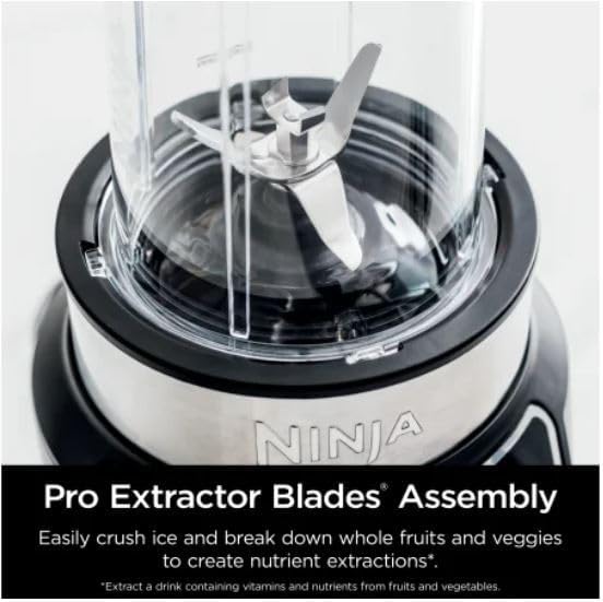 Ninja | Blender | Nutri Pro | Single Serve | For Smoothies, Salsa, Shakes and Frozen Drinks | Includes 2 Smoothie Cups & Lids | Crushes Ice, Fruit & Veggies |Silver | BN401