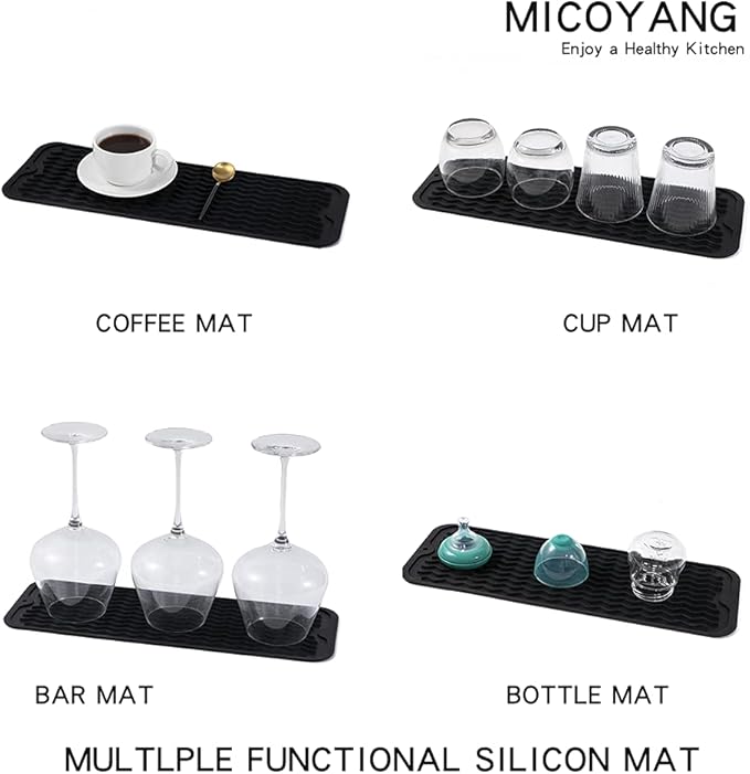 Silicone Dish Drying Mat for Multiple Usage,Easy clean,Eco-friendly,Heat-resistant Silicone Mat for Kitchen Counter,Sink,Bar,Bottle,or Cup Black M 17 inches x 6 inches