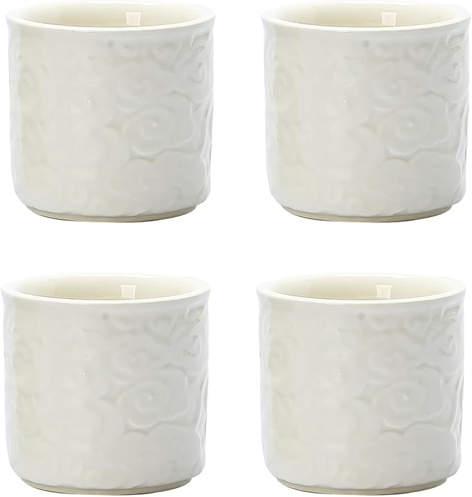 Ceramic Espresso Cups Set of 2 or 4-3oz Demitasse Cups for Coffee & Tea, No Handles, Durable & Dishwasher Safe (white, 4)