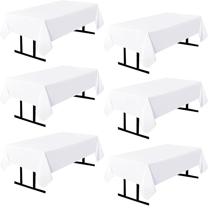 6 Pack White Square Tablecloths, 60 x 120 Inch Stain Resistant and Wrinkle Polyester Fabric Washable Table Clothes Cover for 6 Foot Table, Wedding, Reception Banquet, Birthday Party, Buffet Restaurant